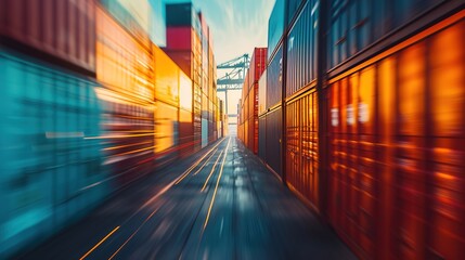 Containers for transportation. International logistics background. Export and import by sea