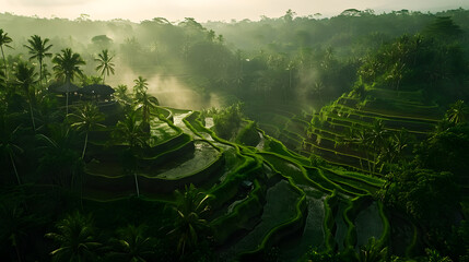 Terraced rice fields in Bali, Indonesia. Nature background