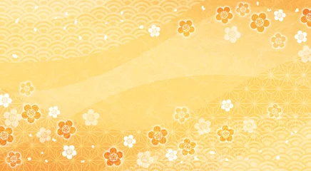 Fotobehang シンプルな和風の梅の花の背景、黄色 © Tr3