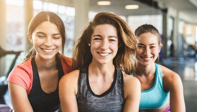  Candid photo of a group of women laughing after a gym workout