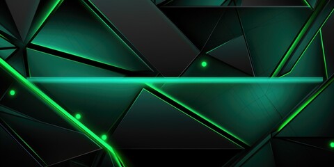 Abstract geometric background with glowing green lines on a dark polygonal surface.