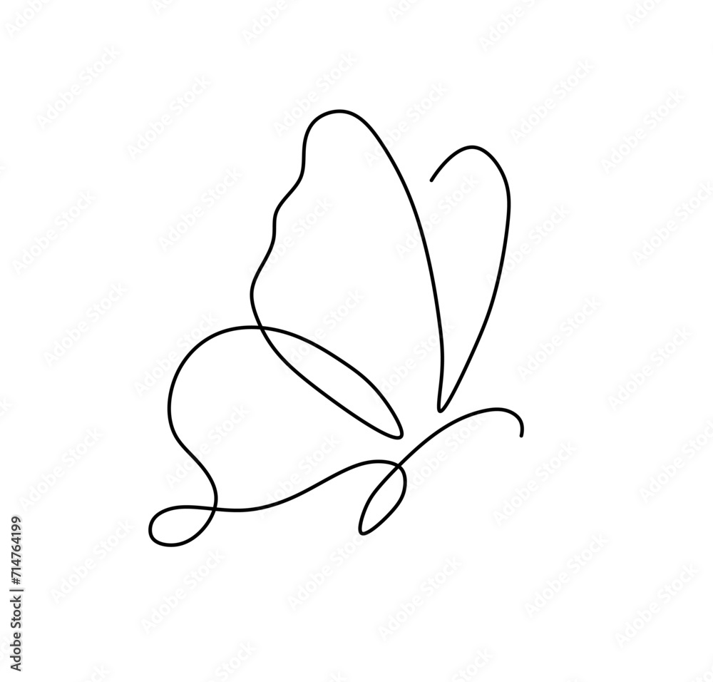 Canvas Prints vector isolated one single contemporary line butterfly side view colorless black and white contour l
