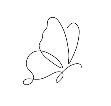 Vector isolated one single contemporary line butterfly side view colorless black and white contour line easy drawing