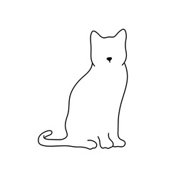 Vector isolated one single simple sitting cat side view front view colorless black and white contour line easy drawing
