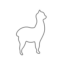 Vector isolated one single standing lama alpaca side view profile colorless black and white contour line easy drawing