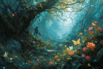 Enchanted dream gardens, blooming with fantastical flora and magical creatures - Generative AI