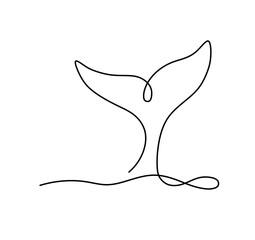 Vector isolated one single contemporary line whale dolphin killer whale tail colorless black and white contour line easy drawing