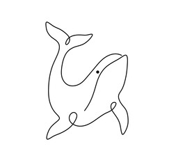 Vector isolated one single contemporary line whale dolphin killer whale colorless black and white contour line easy drawing