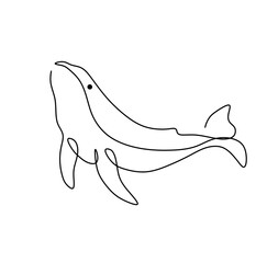 Vector isolated one single contemporary line whale dolphin killer whale colorless black and white contour line easy drawing