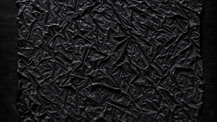 Black abstract background with crumpled black paper.	