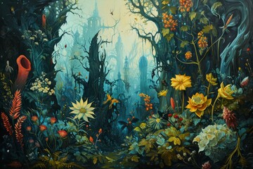 Obraz na płótnie Canvas Enchanted dream gardens, blooming with fantastical flora and magical creatures - Generative AI