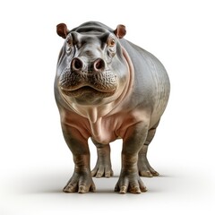 A hippopotamus standing isolated on a white background.