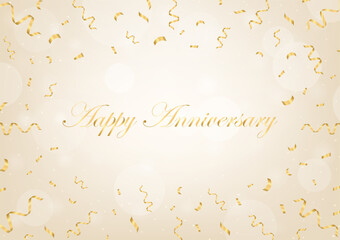 Fototapeta na wymiar Happy Anniversary Greeting Card with Confetti on Bright Golden Background. Birthday Party and Celebration. Vector Illustration. 