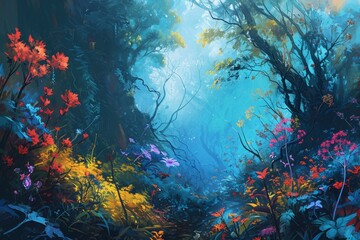 Obraz na płótnie Canvas Enchanted dream gardens, blooming with fantastical flora and magical creatures - Generative AI