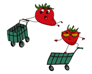funny fruits with shopping cart