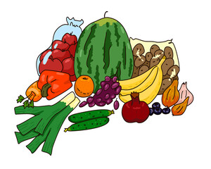 fruits and vegetables cartoon illustration graphic design