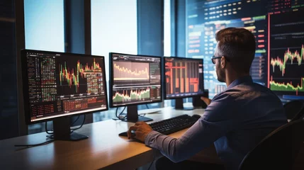 Foto op Canvas Finance trade manager analyzing stock market indicators for best investment strategy, financial data and charts, Generative Ai © Nakron