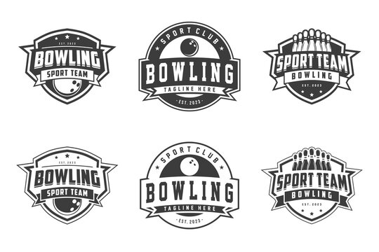 vector set of bowling badge logos, emblems set collection and design elements, monochrome style bowling logo
