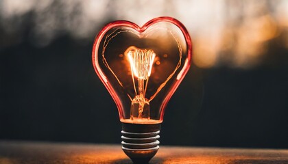  Creative Concept of Love and Innovation Heart-shaped Filament in Light Bulb