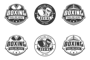 Boxing club logos labels emblems badges set, Boxing logo, emblem set collection, design template