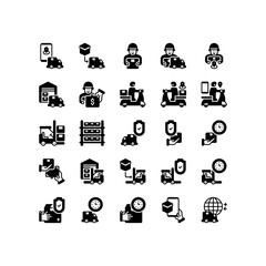 Set of delivery package glyph style icon and illustration - vector