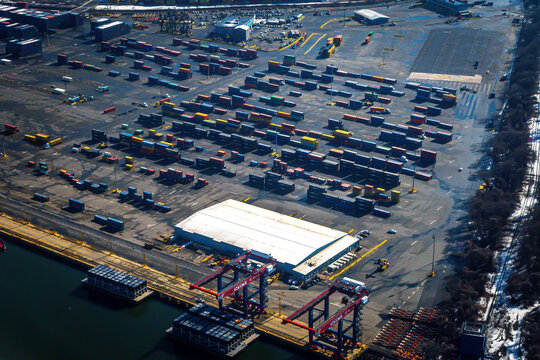 Port Richmond, Staten Island, New York, USA - An aerial photo of a warehouse and the Howland Hook Marine Terminal - GCT New York 