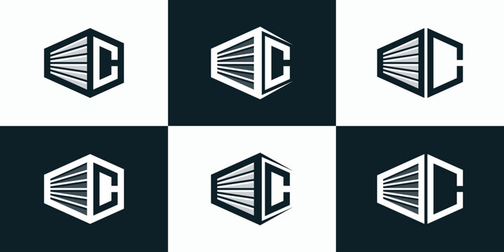 Illustration vector logo design, collection of initials letter C in the shape of a container box.