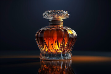 Bottle with amber liquid on a dark background