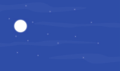 Fototapeta premium Vector landscape of sky clouds and moon at night, desert sky view, mountain sky