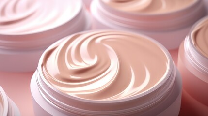 Cosmetic cream in a jar, blur cream for makeup foundation isolated pastel background.