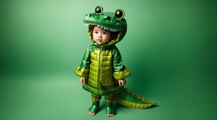 a child wearing a cute alligator outfit