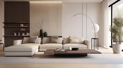 Minimalist Interior Design, A minimalist living room with sleek furniture, neutral colors, and a spacious, uncluttered look