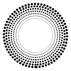 Halftone dots in circle form. Design elements with circular halftone dots. Round dotted frame. Circle dots