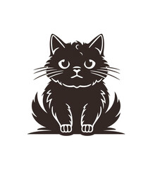 Obraz premium Black and white drawing of a cute cat logo on a white background.