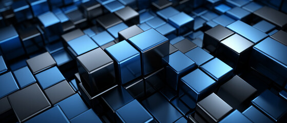 Blue Metallic Cubes in Perspective