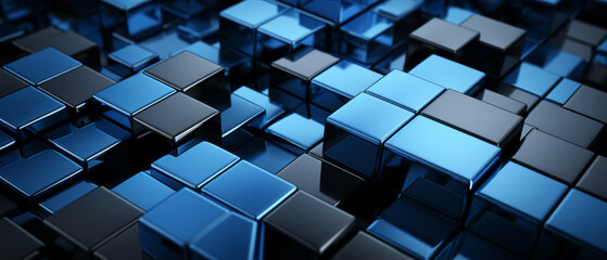 Blue Metallic Cubes in Perspective