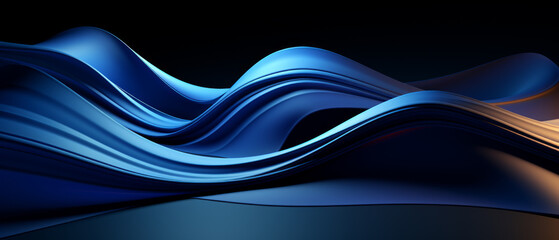 Blue Abstract Silk Waves on Black Background - obrazy, fototapety, plakaty