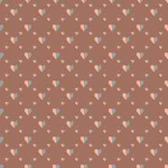 Monochrome seamless geometric vector pattern with hearts, repeating texture in orange and grey colours. Perfect for printing on fabric, wallpaper, wrapping paper, Valentine and wedding postcards.