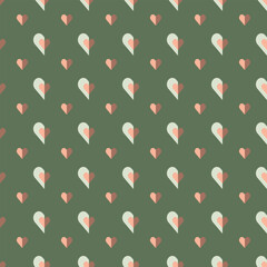 Seamless geometric vector pattern with hearts, repeating texture in spring colours. Perfect for printing on fabric, wallpaper, wrapping and gift paper, Valentine and wedding postcards.