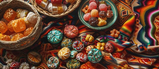 Fototapeta premium Mexican candies and a woven tablecloth
