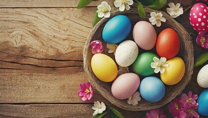 Obraz na płótnie Canvas Colorful easter eggs on wood background