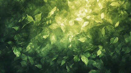 green background with mix of warm and cool greens to evoke the feeling of walking through a woodland journey - AI Generated Abstract Art
