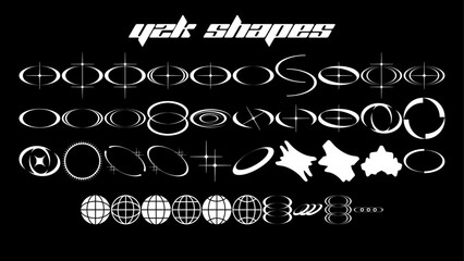 retro futuristic elements y2k shapes geometric symbols in y2k style, trendy y2k vector signs