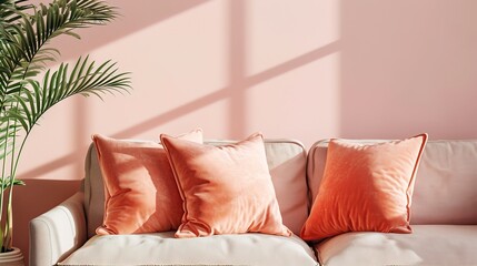 Fancy Peach Decorative Throw Pillow in Peach Fuzz color trend of the Year 2024 - AI Generated