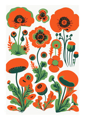 Psychedelic Blooms: Embrace the Vibrancy of Spring with This Floral Sticker Set Featuring Beautiful Mac Flowers and Whimsical Transfers.
