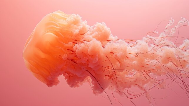 Lion's Mane Jellyfish (cyanea capillata) with toxic tentacles on the pink background - AI Generated 