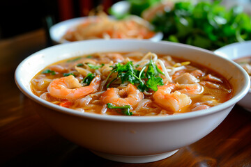 Thai food  wide noodles in gravy seafood or rad na