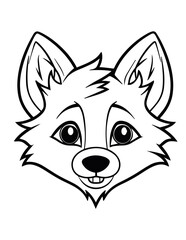 Cute fox portrait, vector lineal illustration. Coloring page for kids