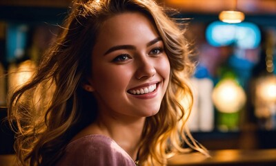 Fototapeta premium 20 years old girl smile in pub reality