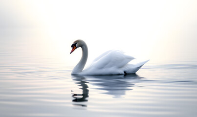 White Swan Bird on Lake Water Bird Animal Concept